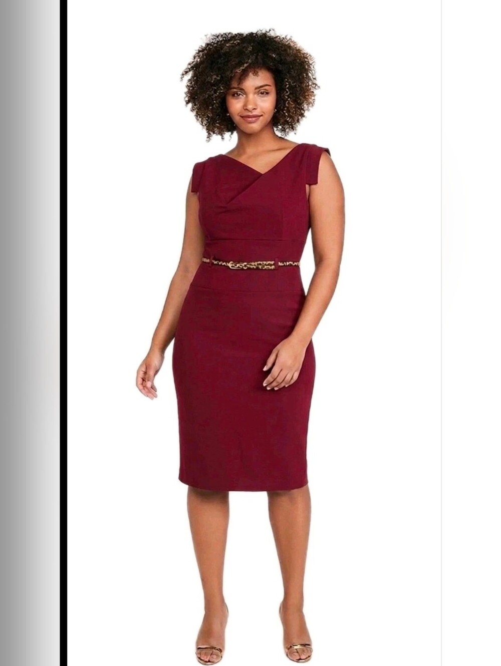 NWT Black Halo Jackie in Maroon Stretch Gabardine Belted Sheath Dress 12 $375